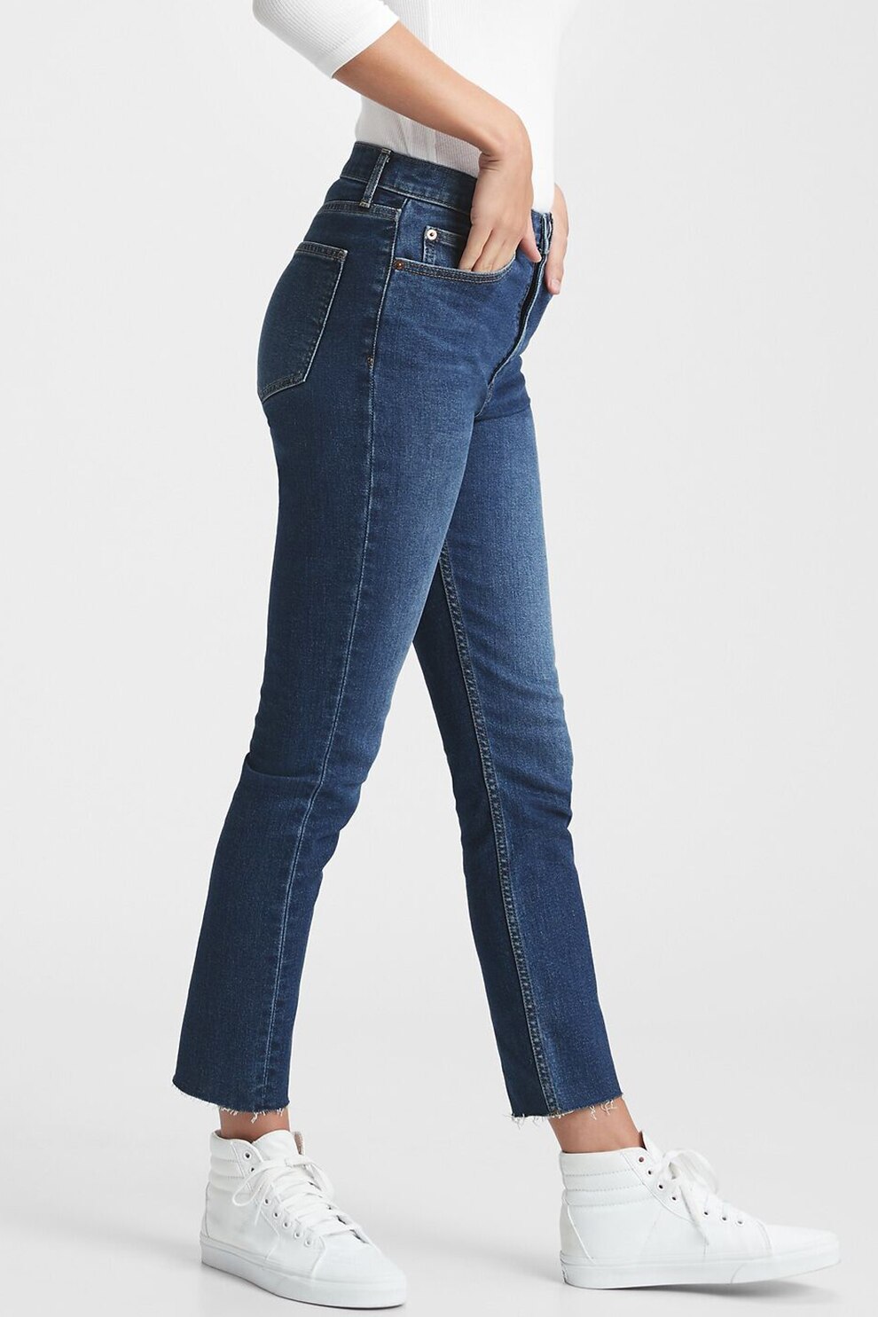 GAP, Blugi slim fit cu talie inalta, Albastru inchis/Albastru pastel