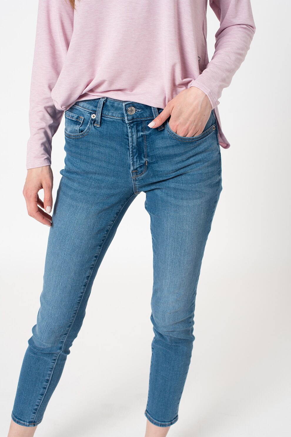 GAP, Blugi skinny cu talie inalta, Albastru