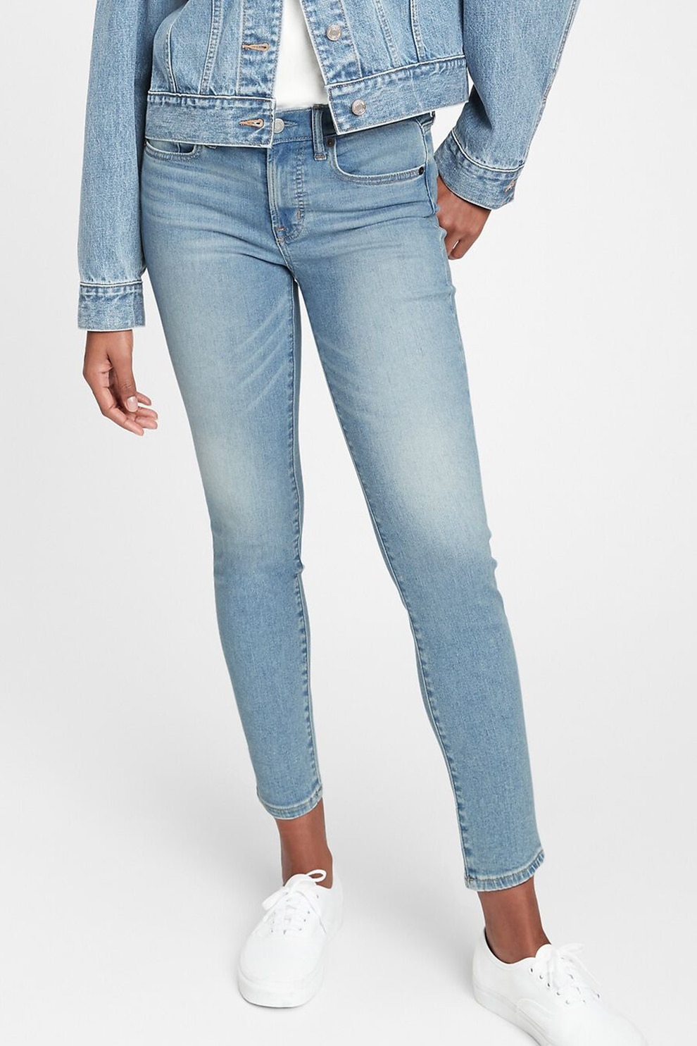 GAP, Blugi skinny, Bleu/Alb