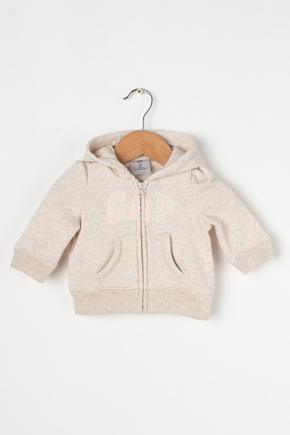 GAP, Hanorac cu imprimeu logo si buzunare laterale, 50 CM, Gri deschis melange