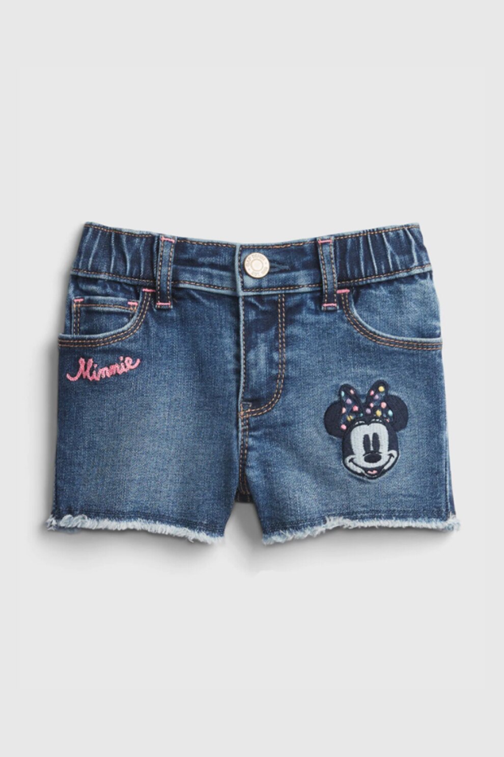 GAP, Pantaloni scurti din denim cu soricel brodat, Bleumarin/Alb/Roz