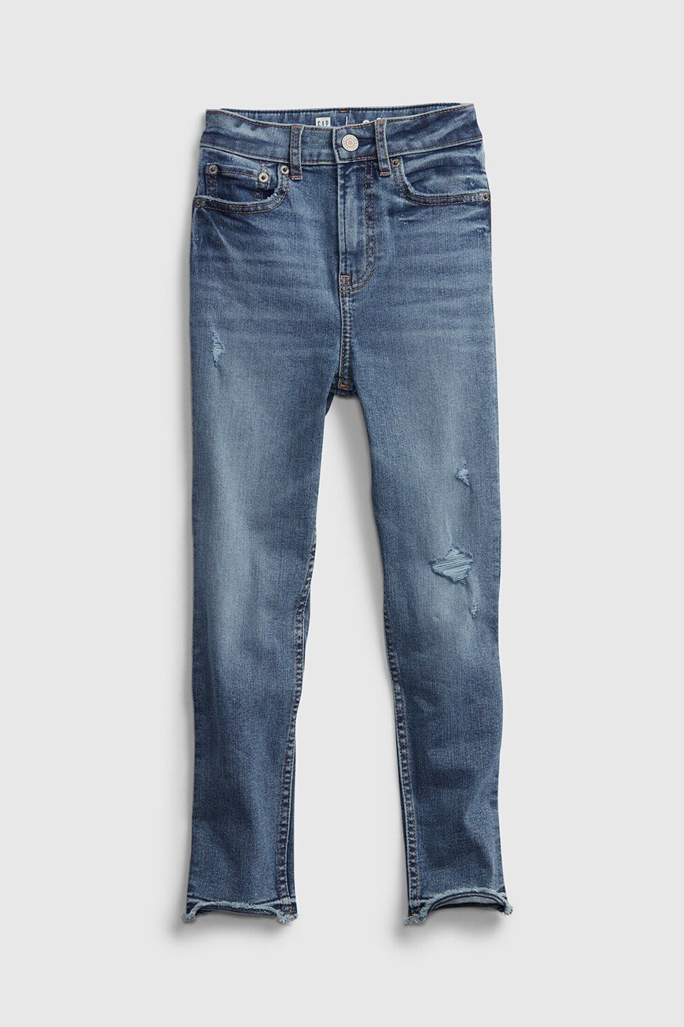 GAP, Blugi crop skinny cu talie inalta, albastru inchis/alb