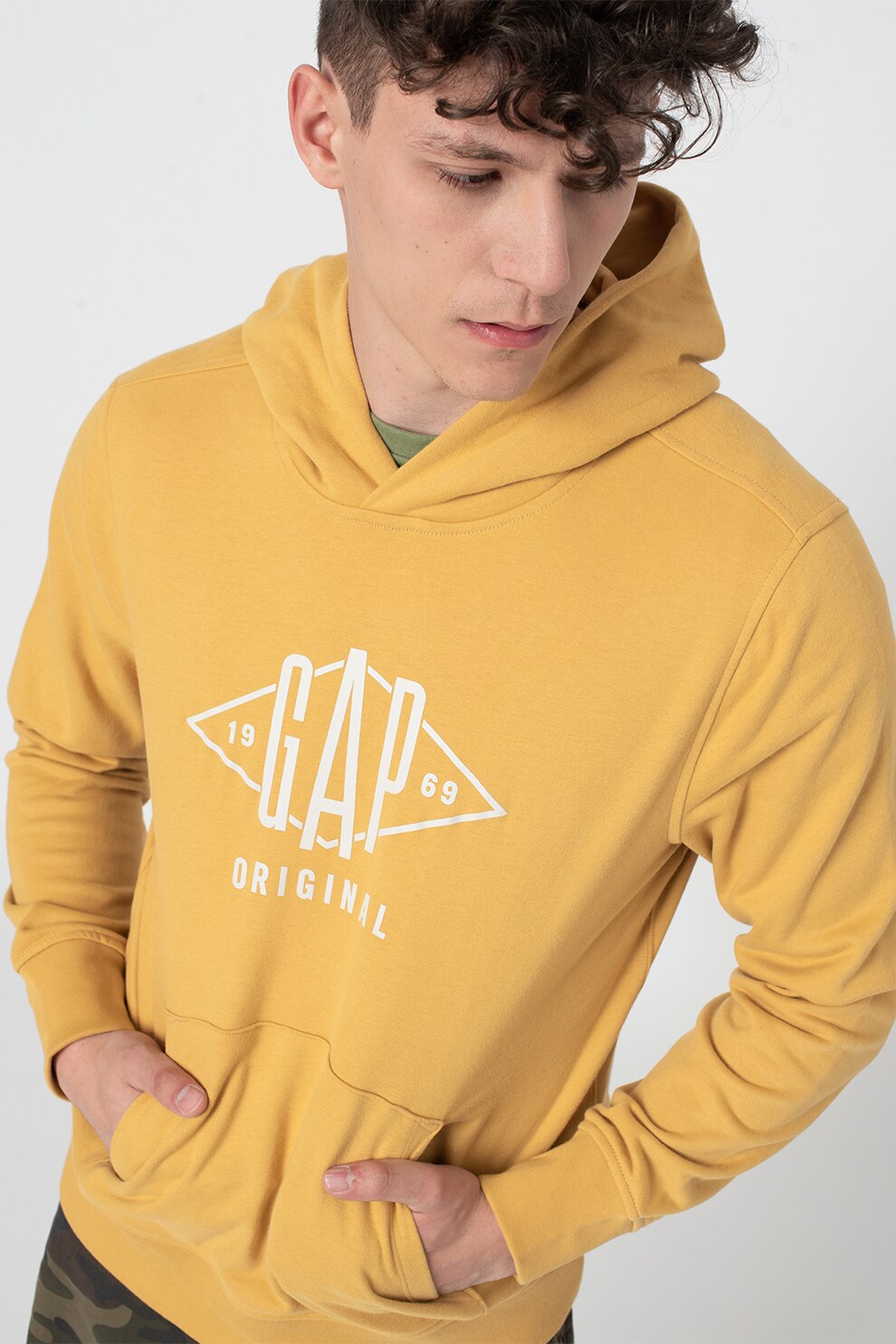 GAP, Hanorac cu imprimeu logo, Galben mustar, 2XL