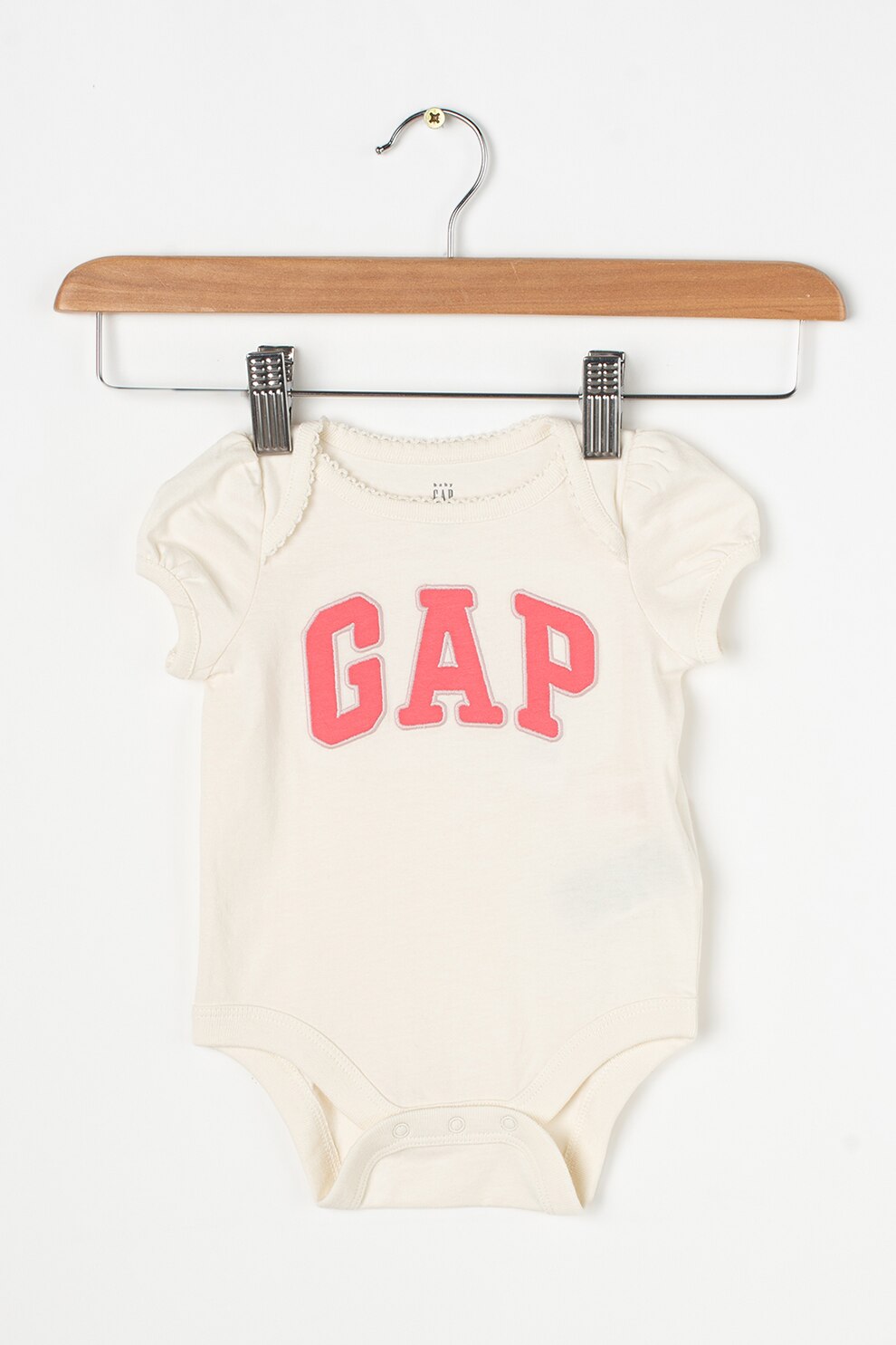 GAP, Body de bumbac cu logo, Alb prafuit