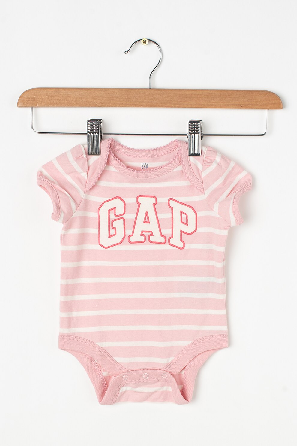 GAP, Body de bumbac cu logo, Roz pal/Alb
