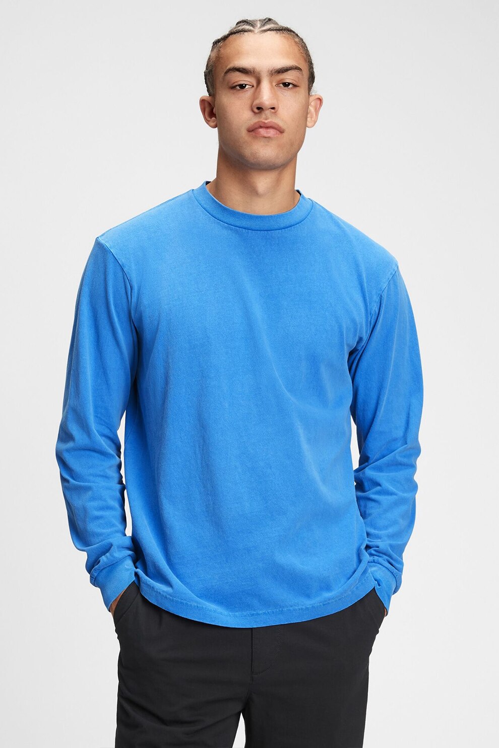 GAP, Bluza de bumbac cu decolteu la baza gatului, Albastru, XL