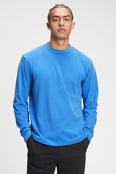 GAP, Bluza de bumbac cu decolteu la baza gatului, Albastru, XL GAP, Bluza de bumbac cu decolteu la baza gatului, Albastru, XL