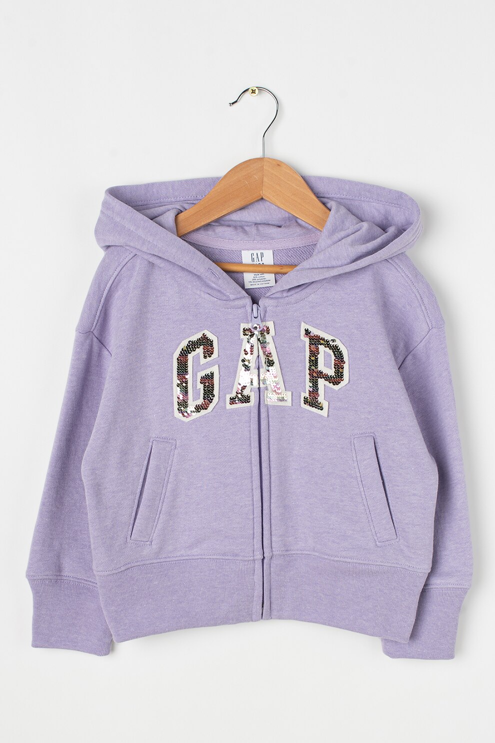GAP, Hanorac cu fermoar si logo de paiete, 110 CM, Lila