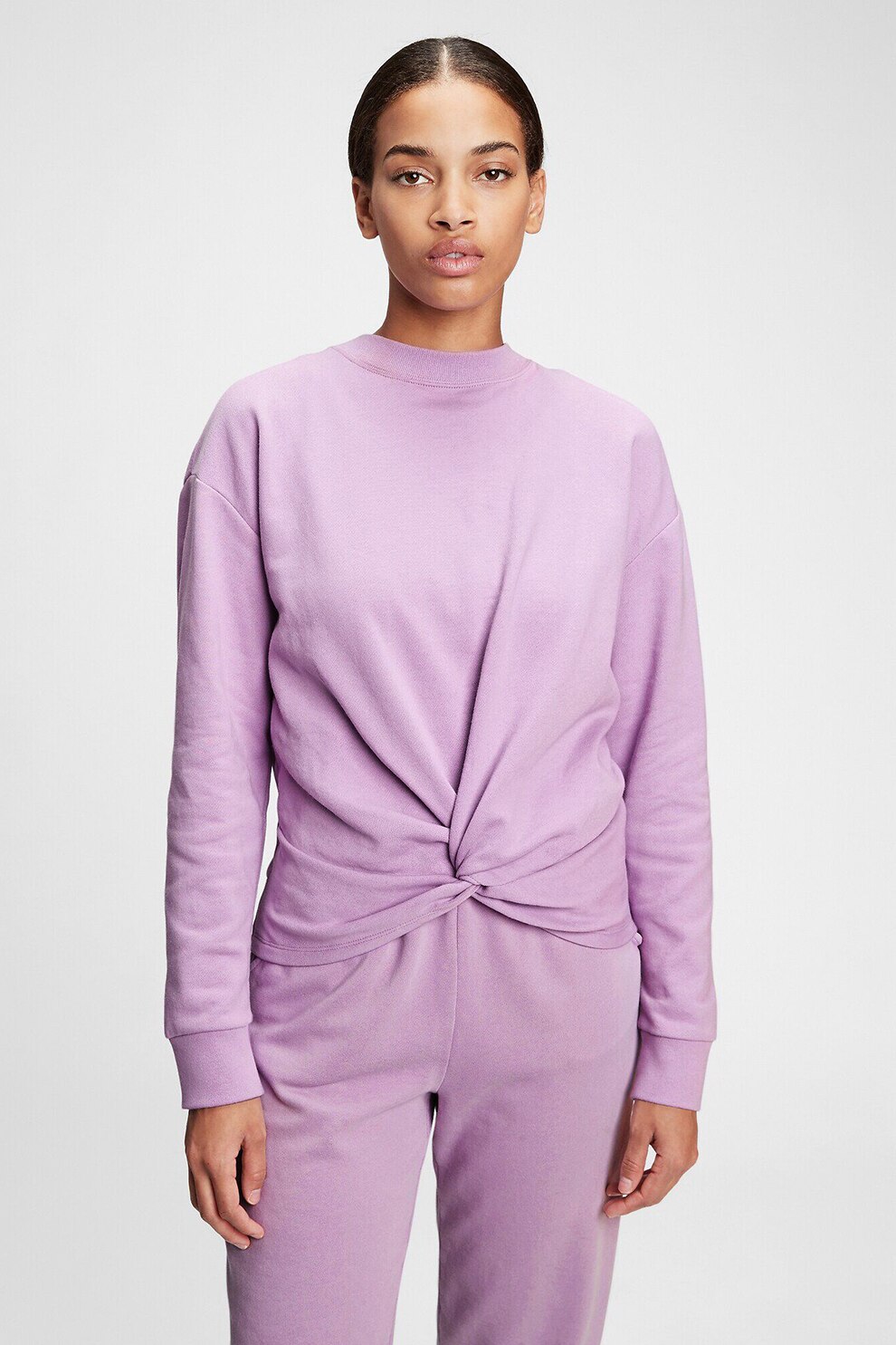 GAP, Bluza sport cu decolteu la baza gatului si detaliu nod, Lila