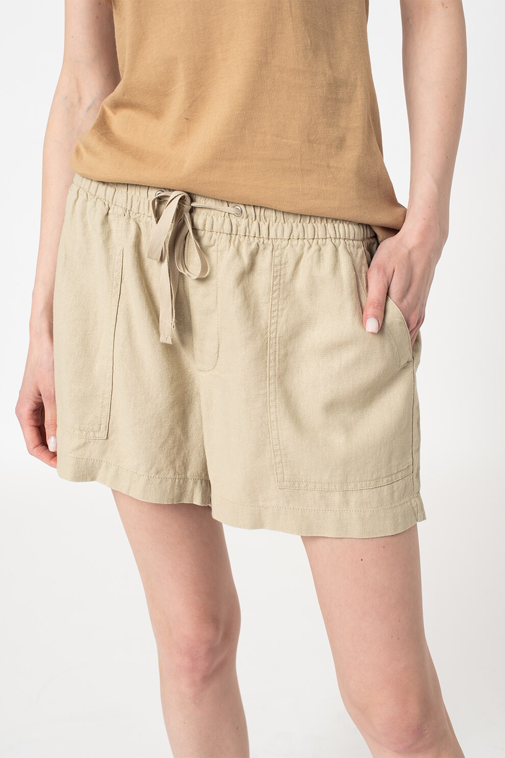 GAP, Pantaloni scurti din amestec de in cu snur, Maro nisip