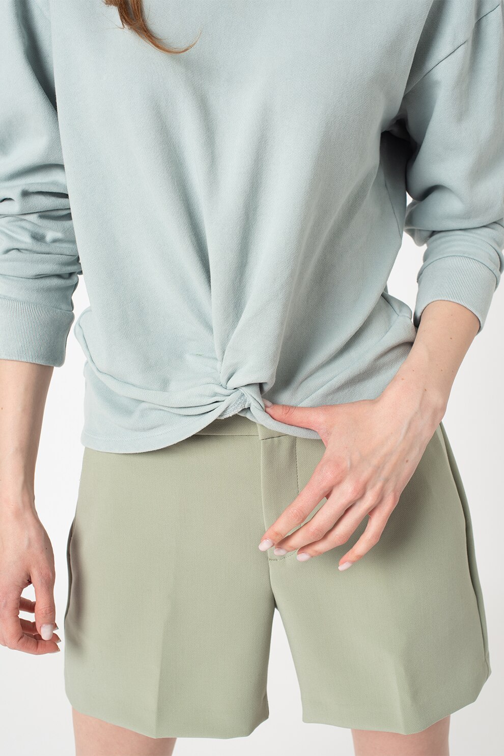 GAP, Bluza sport cu decolteu la baza gatului si detaliu nod, Albastru pastel