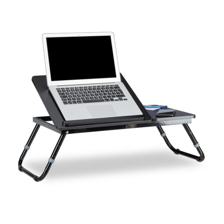 Masa stand laptop multifunctionala, tava mic dejun, lemn, RelaxDays, negru, inaltime ajustabila in 4 dimensiuni, 41 x 75 x 35 cm