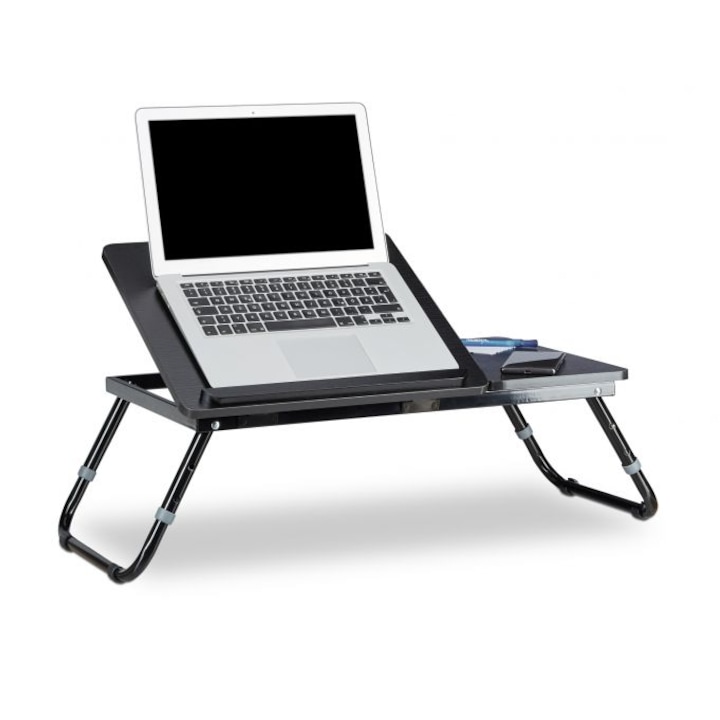 RelaxDays Multifunkcionális Laptopállvány, reggeli tálca, fa, fekete, 4 méretben állítható magasság, 41 x 75 x 35 cm