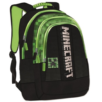 Ghiozdan scoala Minecraft Pixel, 30 x 40 x 19 cm, Negru - Verde Ghiozdan scoala Minecraft Pixel, 30 x 40 x 19 cm, Negru - Verde