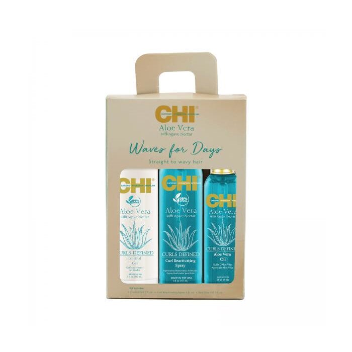 Set pentru par Chi Aloe Vera Waves For Days, Gel 147ml + Spray 177ml + Ulei 89ml