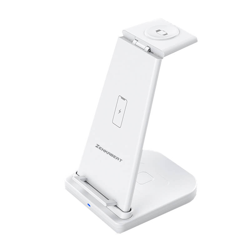 Statie de Incarcare Wireless ZENKABEAT 15W si Adaptor QC3.0 de 18W Incarcare Rapida, Compatibil cu Toate Telefoanele cu Functie Qi de Incarcare Wireless, Toate Modelele Apple Watch si Apple AirPods, Alba