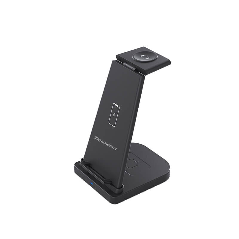 Statie de Incarcare Wireless ZENKABEAT 15W si Adaptor QC3.0 de 18W Incarcare Rapida, Compatibil cu Toate Telefoanele cu Functie Qi de Incarcare Wireless, Toate Modelele Apple Watch si Apple AirPods, Neagra