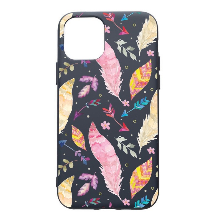 Husa Premium Silicon Compatibila Cu Apple IPhone 12, Happy Feathers, cu interiorul din material textil, protectie camera, Alaskan Blue, PAB68