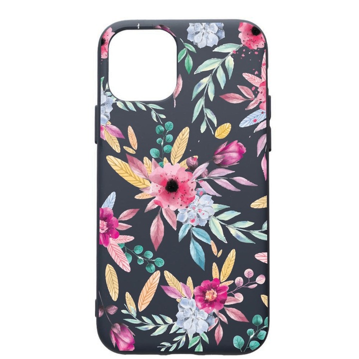 Husa Premium Silicon Compatibila Cu Apple IPhone 12 Pro, Happy Flowers, cu interiorul din material textil, protectie camera, Alaskan Blue, PAB69