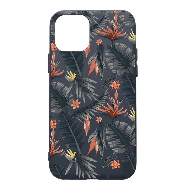 Husa Premium Silicon Compatibila Cu Apple IPhone 12, Tropical Pattern, cu interiorul din material textil, protectie camera, Alaskan Blue, PAB88