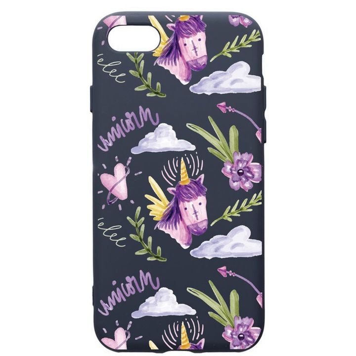 Husa Premium Silicon Compatibila Cu Apple IPhone SE 2 / iPhone 8 / iPhone 7, Unicorn Pattern, cu interiorul din material textil, protectie camera, Alaskan Blue, PAB89