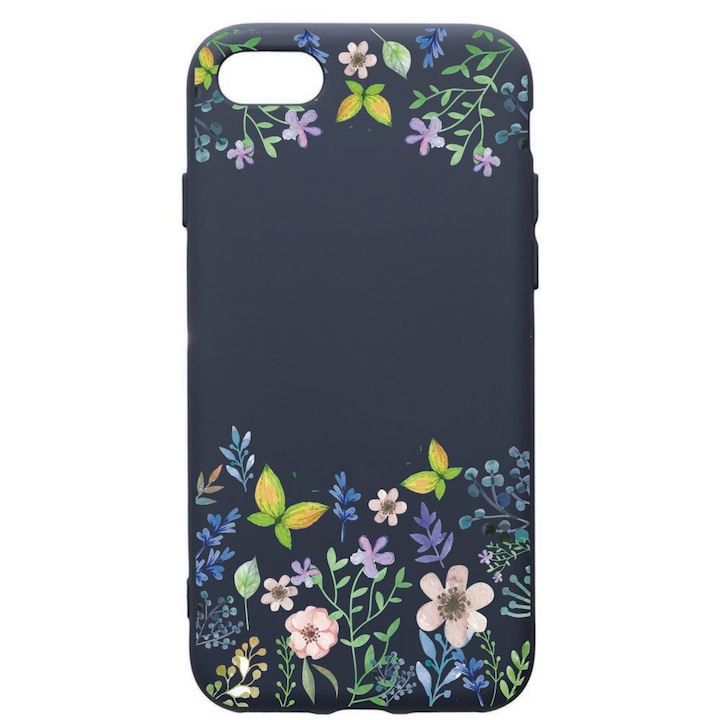 Husa Premium Silicon Compatibila Cu Apple IPhone SE 2 / iPhone 8 / iPhone 7, Butterfly-Flowers, cu interiorul din material textil, protectie camera, Alaskan Blue, PAB95