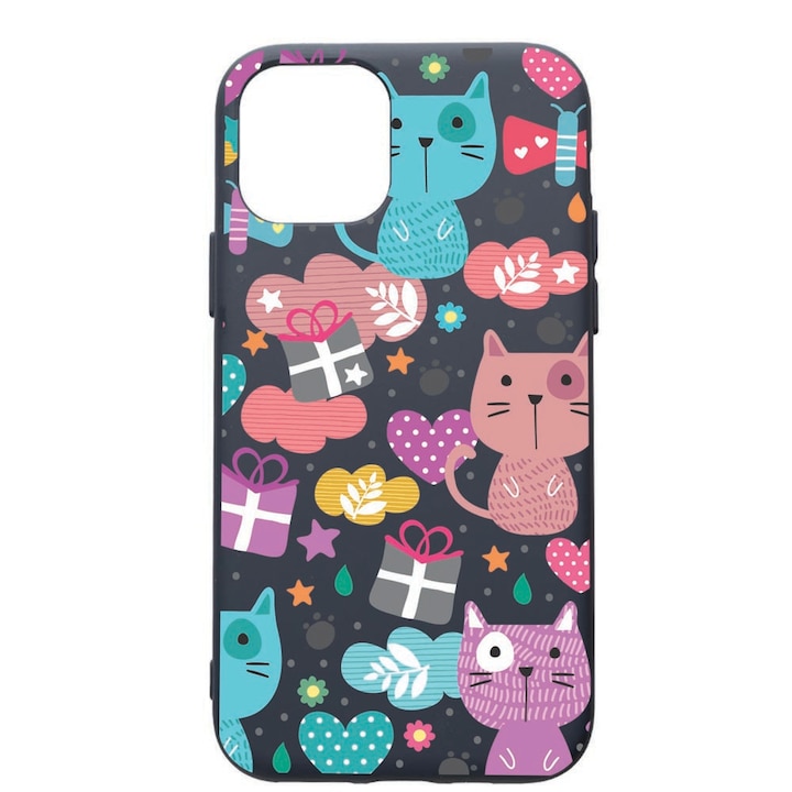 Husa Premium Silicon Compatibila Cu Apple IPhone 12 Mini, Lovely Cat, cu interiorul din material textil, protectie camera, Alaskan Blue, PAB41