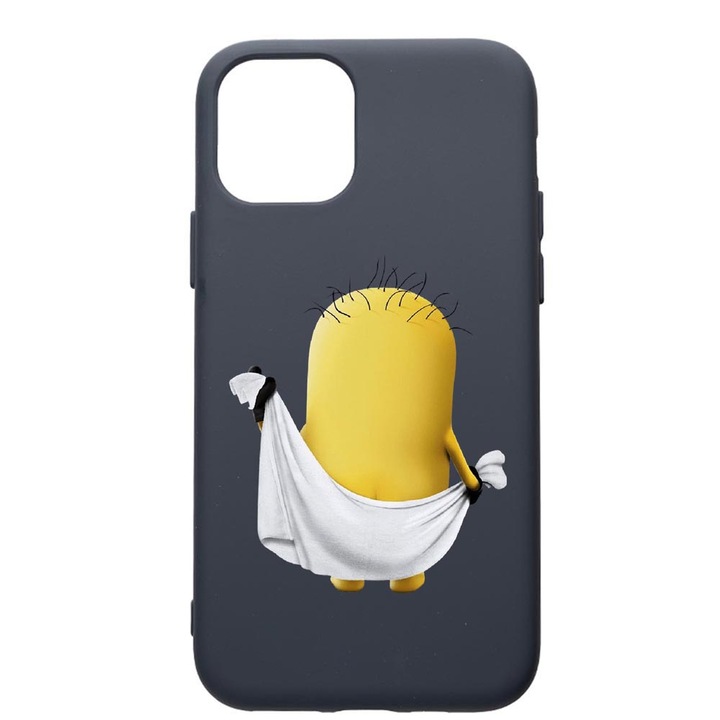 Husa Premium Silicon Compatibila Cu Apple IPhone 12 Mini, Cartoon Minion, cu interiorul din material textil, protectie camera, Alaskan Blue, PAB219