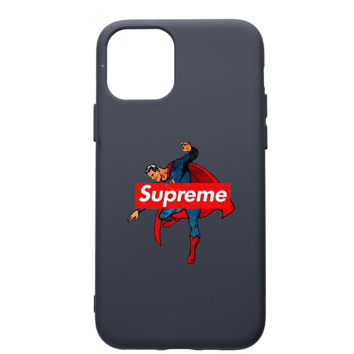 Husa Premium Silicon Compatibila Cu Apple IPhone 12 Mini, Supreme, Superman, cu interiorul din material textil, protectie camera, Alaskan Blue, PAB259