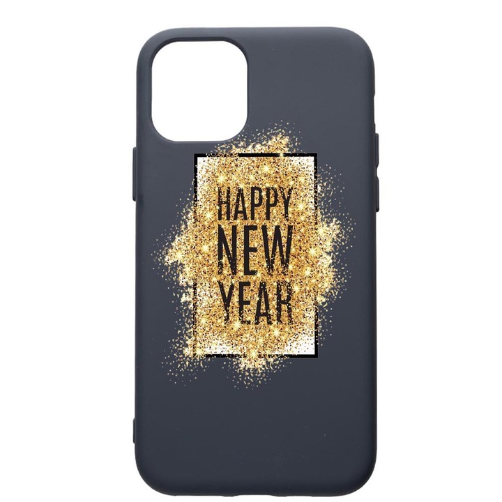 Husa Premium Silicon Compatibila Cu Apple IPhone 12 Mini, Happy New Year, cu interiorul din material textil, protectie camera, Alaskan Blue, PAB355