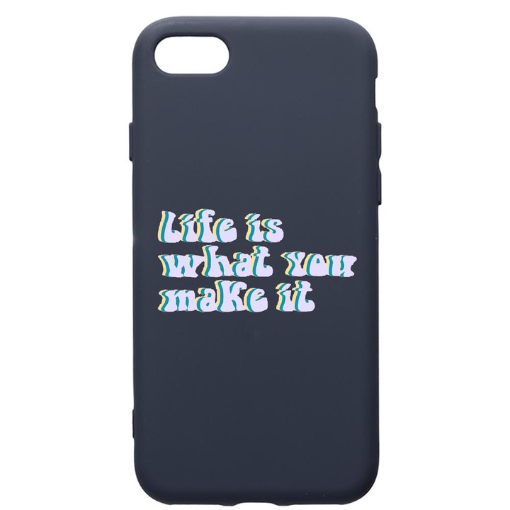 Husa Premium Silicon Compatibila Cu Apple IPhone SE 2 / iPhone 8 / iPhone 7, Life is..., cu interiorul din material textil, protectie camera, Alaskan Blue, PAB491