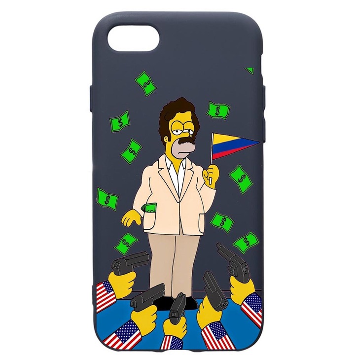 Husa Premium Silicon Compatibila Cu Apple IPhone SE 2 / iPhone 8 / iPhone 7, Narcos The Simpsons, cu interiorul din material textil, protectie camera, Alaskan Blue, PAB439