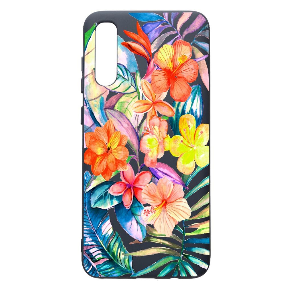 Husa Premium Silicon Compatibila Cu Samsung Galaxy A30S, Tropical Flowers, cu interiorul din material textil, protectie camera, Alaskan Blue, PAB498