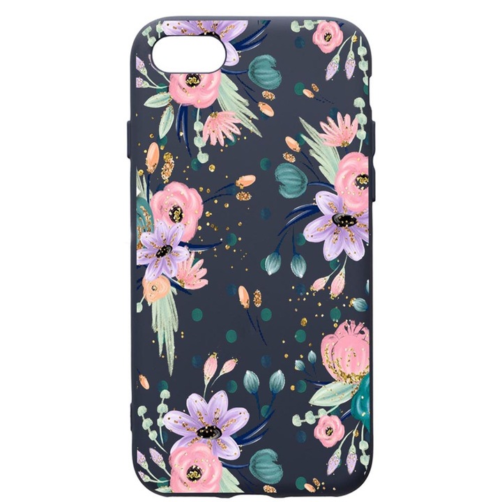 Husa Premium Silicon Compatibila Cu Apple IPhone SE 2 / iPhone 8 / iPhone 7, Spring Flowers, cu interiorul din material textil, protectie camera, Alaskan Blue, PAB495