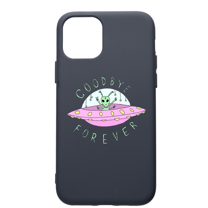Husa Premium Silicon Compatibila Cu Apple IPhone 12 Mini, Universe, UFO, Good Bye, cu interiorul din material textil, protectie camera, Alaskan Blue, PAB474