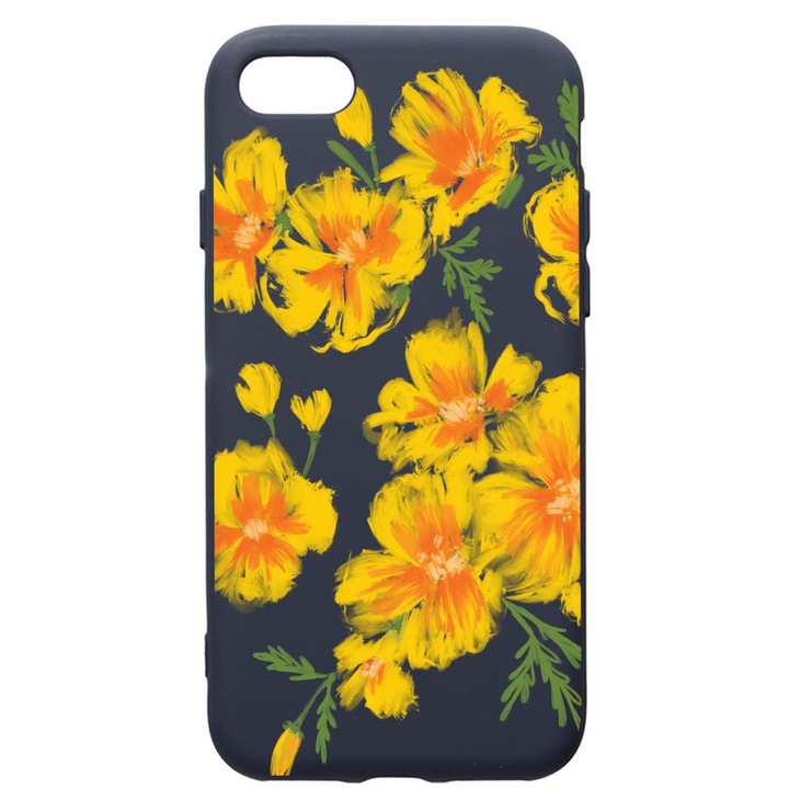 Husa Premium Silicon Compatibila Cu Apple IPhone SE 2 / iPhone 8 / iPhone 7, Flowers - Pastel colors, cu interiorul din material textil, protectie camera, Alaskan Blue, PAB502