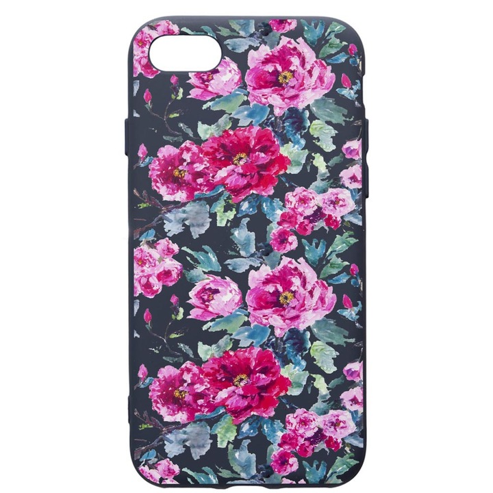 Husa Premium Silicon Compatibila Cu Apple IPhone SE 2 / iPhone 8 / iPhone 7, Flowers - Pastel colors, cu interiorul din material textil, protectie camera, Alaskan Blue, PAB507