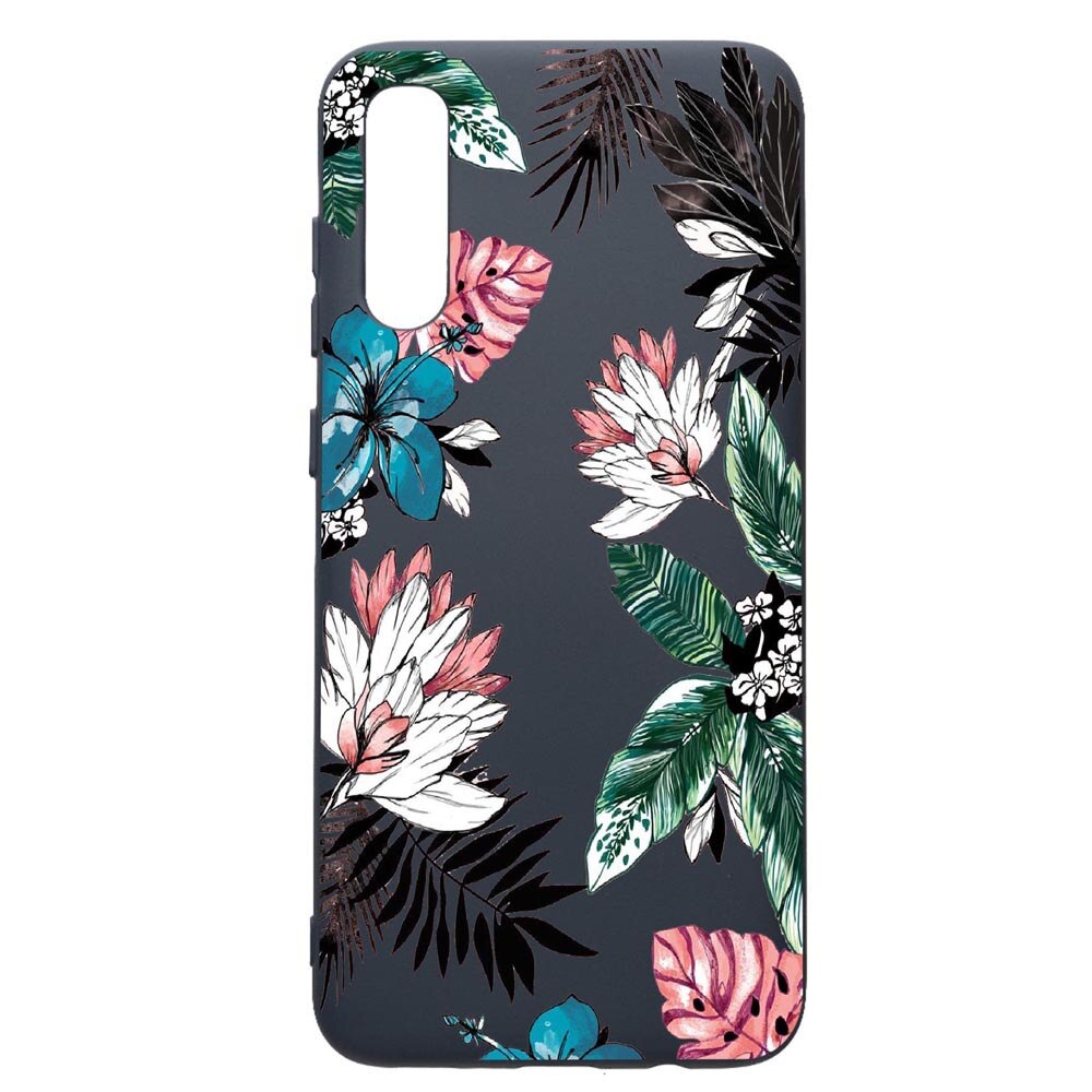 Husa Premium Silicon Compatibila Cu Samsung Galaxy A70, Tropical Flowers, cu interiorul din material textil, protectie camera, Alaskan Blue, PAB500