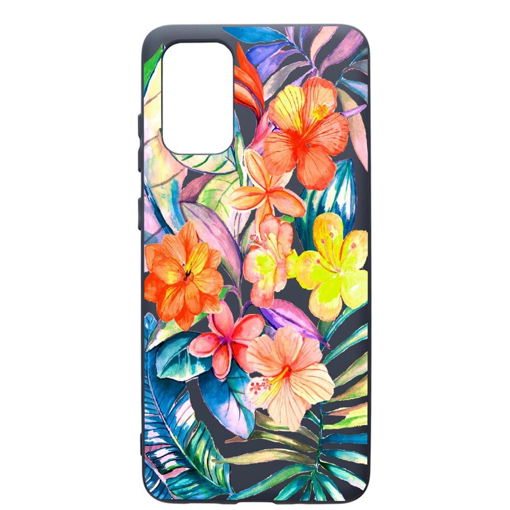 Husa Premium Silicon Compatibila Cu Samsung Galaxy S20 Plus, Tropical Flowers, cu interiorul din material textil, protectie camera, Alaskan Blue, PAB498