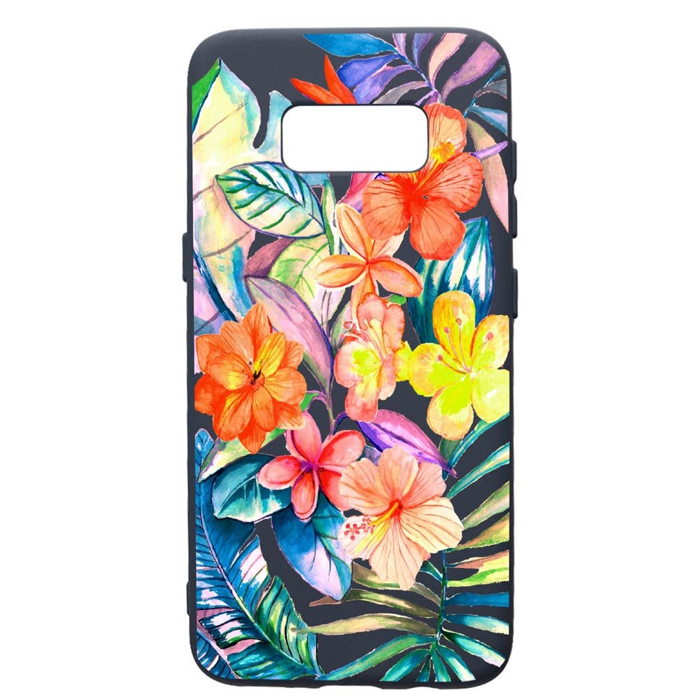 Husa Premium Silicon Compatibila Cu Samsung Galaxy S8, Tropical Flowers, cu interiorul din material textil, protectie camera, Alaskan Blue, PAB498