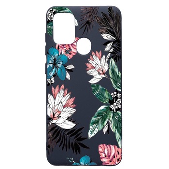Husa Premium Silicon Compatibila Cu Samsung Galaxy A21S, Tropical Flowers, cu interiorul din material textil, protectie camera, Alaskan Blue, PAB500 Husa Premium Silicon Compatibila Cu Samsung Galaxy A21S, Tropical Flowers, cu interiorul din material textil, protectie camera, Alaskan Blue, PAB500