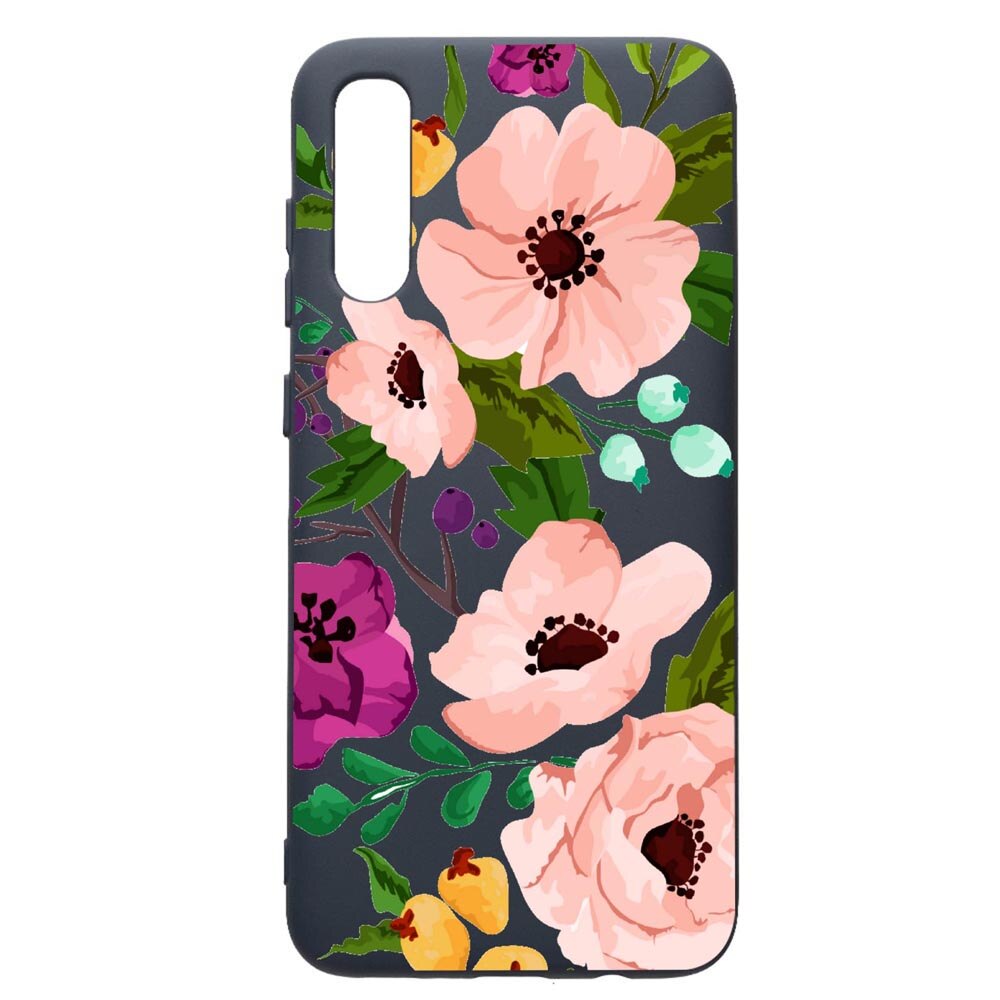 Husa Premium Silicon Compatibila Cu Samsung Galaxy A50, Flowers, cu interiorul din material textil, protectie camera, Alaskan Blue, PAB629