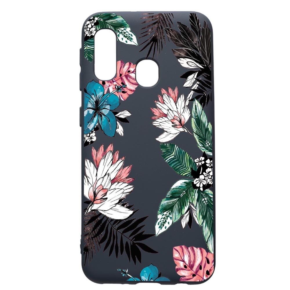 Husa Premium Silicon Compatibila Cu Samsung Galaxy A20E, Tropical Flowers, cu interiorul din material textil, protectie camera, Alaskan Blue, PAB500