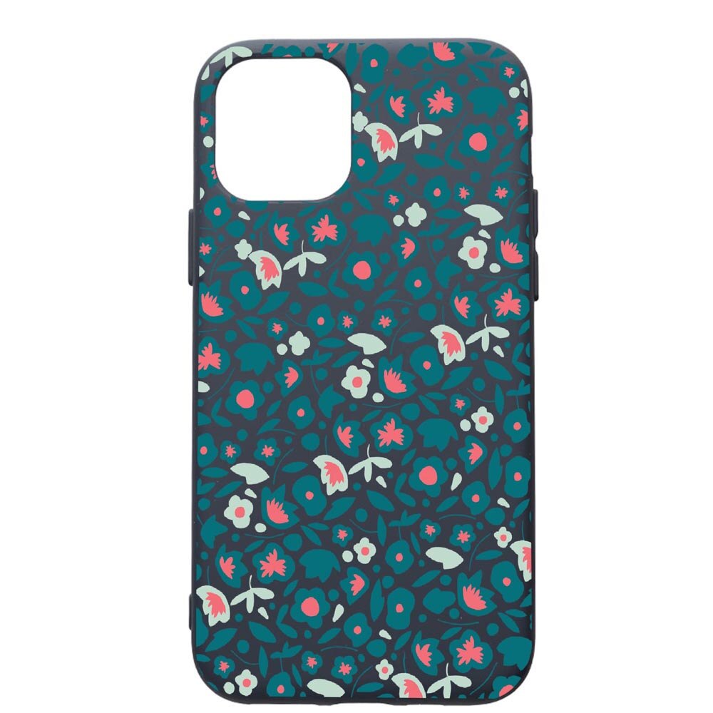 Husa Premium Silicon Compatibila Cu Apple IPhone 11 Pro, Green Flowers Pattern, cu interiorul din material textil, protectie camera, Alaskan Blue, PAB632