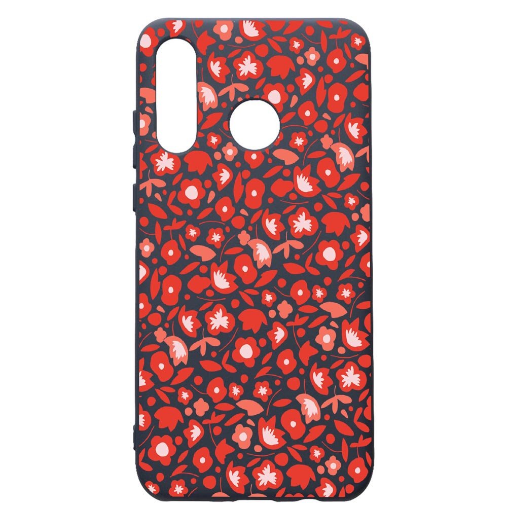 Husa Premium Silicon Compatibila Cu Huawei P30 Lite, Red Flowers Pattern, cu interiorul din material textil, protectie camera, Alaskan Blue, PAB631