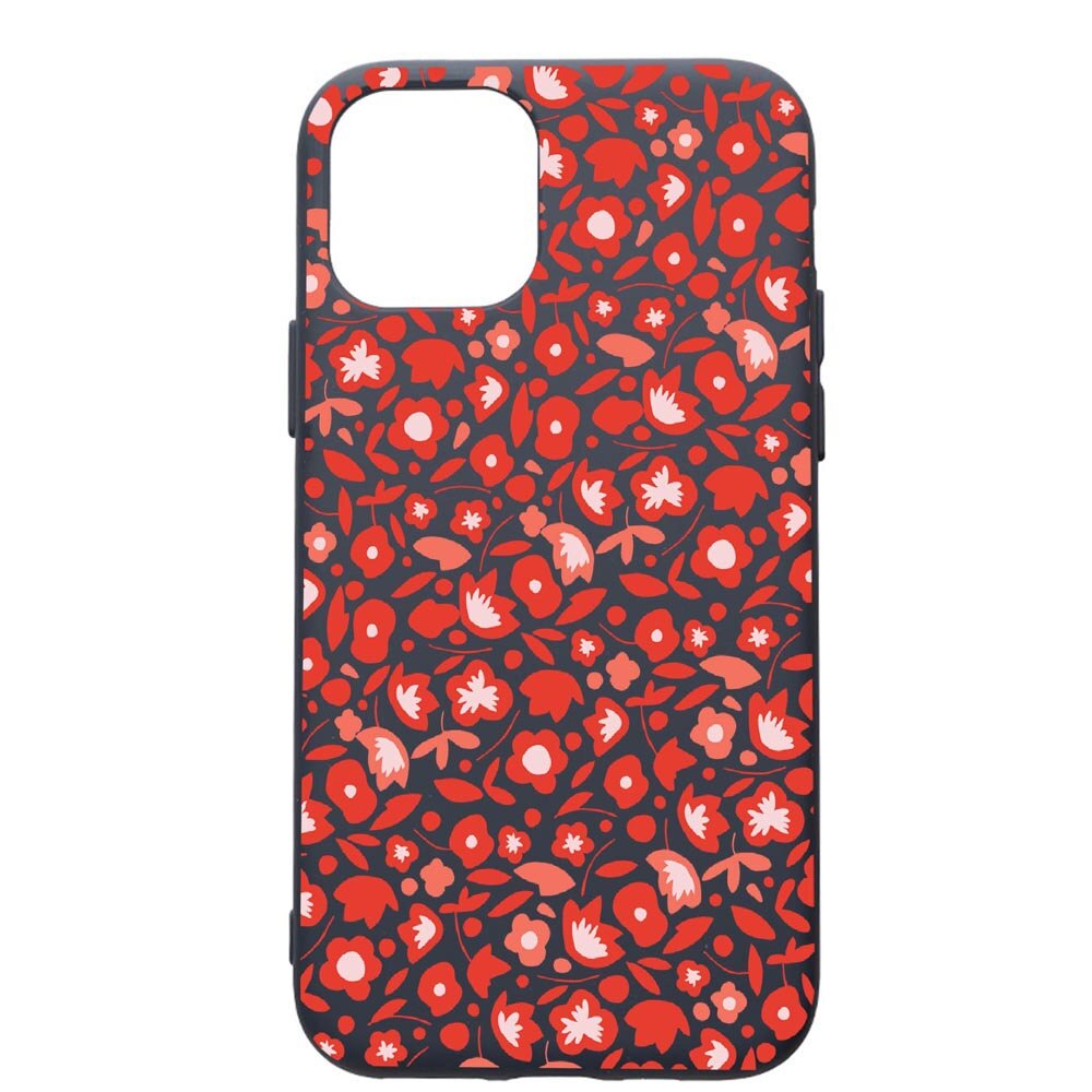 Husa Premium Silicon Compatibila Cu Apple IPhone 12 Mini, Red Flowers Pattern, cu interiorul din material textil, protectie camera, Alaskan Blue, PAB631