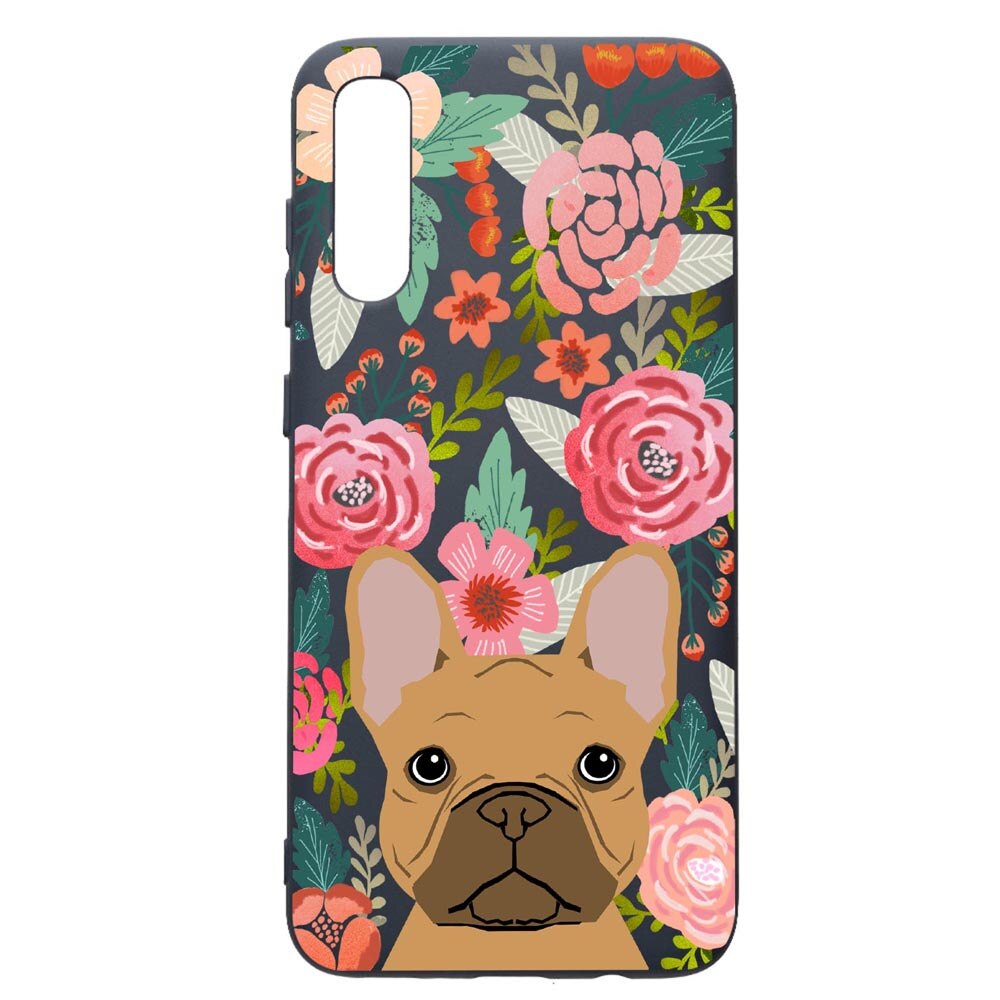 Husa Premium Silicon Compatibila Cu Samsung Galaxy A70, Dog In Flowers, cu interiorul din material textil, protectie camera, Alaskan Blue, PAB637