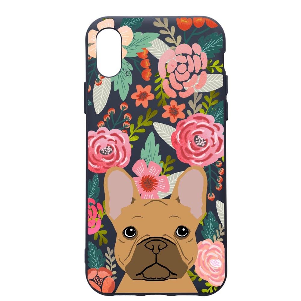 Husa Premium Silicon Compatibila Cu Apple IPhone XS / iPhone X, Dog In Flowers, cu interiorul din material textil, protectie camera, Alaskan Blue, PAB637