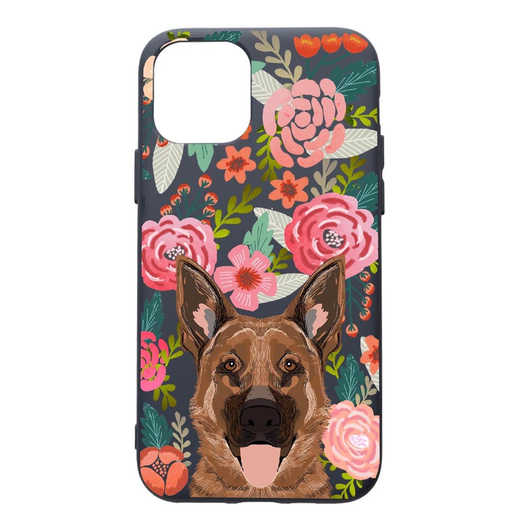 Husa Premium Silicon Compatibila Cu Apple IPhone 11, Dog In Flowers, cu interiorul din material textil, protectie camera, Alaskan Blue, PAB636