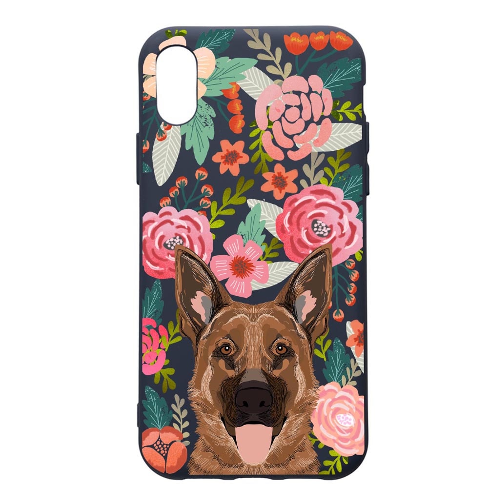 Husa Premium Silicon Compatibila Cu Huawei Y5 2019, Dog In Flowers, cu interiorul din material textil, protectie camera, Alaskan Blue, PAB636